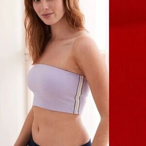 Aerie Real Free Longline Bandeau Tube Top in Red Built-in Shelf Bra L 90’s Retro